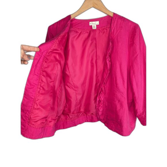 Kim Rogers 100% Linen Blazer Short Jacket Sz. XL Magenta Ruffle Workwear Dressy - Picture 3 of 9